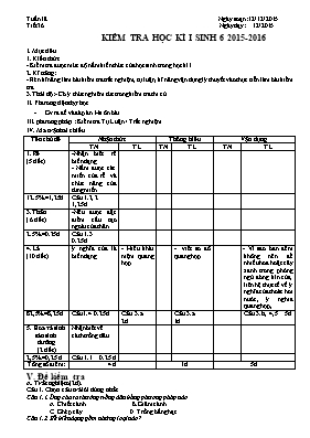 Đề kiểm tra Sinh học 6 - Năm học 2015-2016